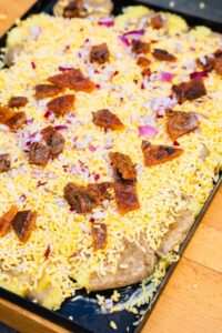 loaded sheet pan potatoe